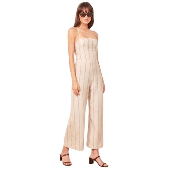 Reformation Stripe Linen Elm Jager Jumpsuit Size 4 - Picture 1 of 7